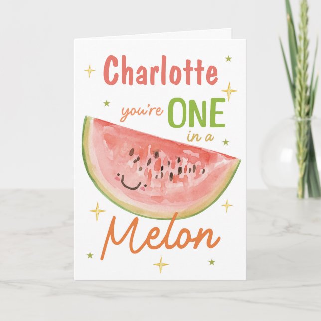 Personalized One in a Melon Watermelon Card (Front)