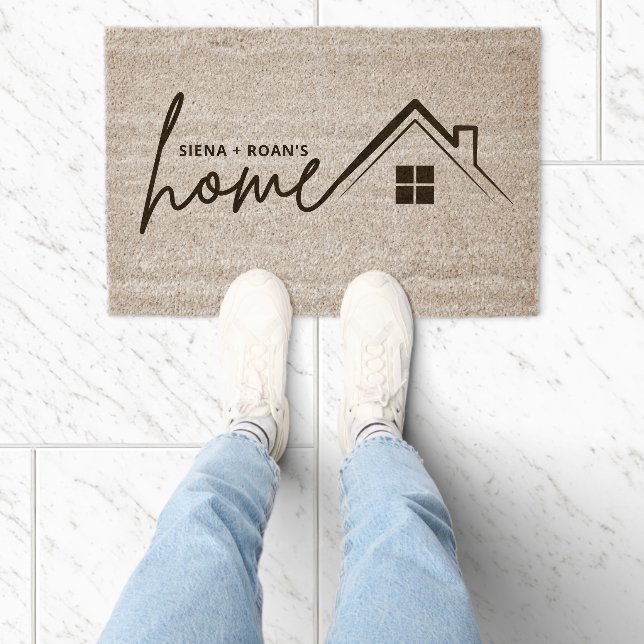 Personalized One Line Art Couple Name Welcome Fiber Doormat (Insitu)