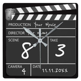 Personalized One of a Kind Movie Clapperboard Square Wall Clock
