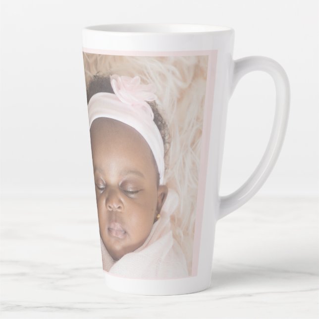 Personalized One Photo Baby Stats Pink & White Latte Mug (Right)