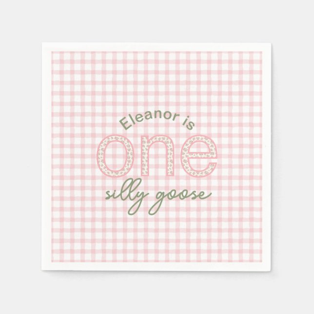 Personalized "One Silly Goose" Birthday Napkin (Front)