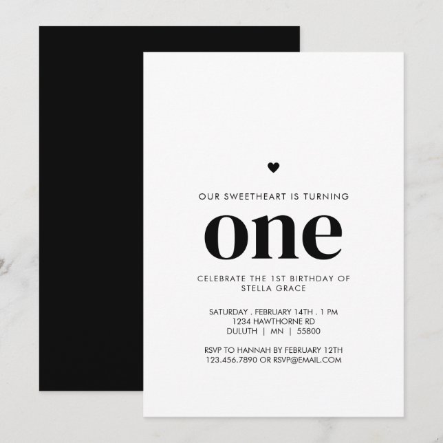 Personalized One Sweetheart First Birthday Invitation (Front/Back)