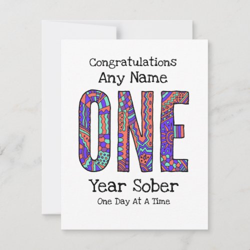Personalized One year sober AA Anniversary Card