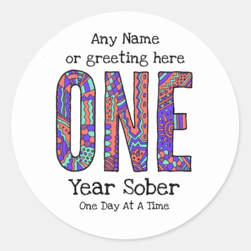Personalized One year sober AA Anniversary Card Classic Round Sticker