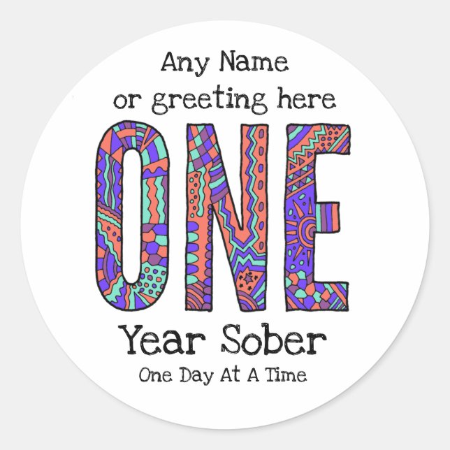 Personalized One year sober AA Anniversary sticker (Front)