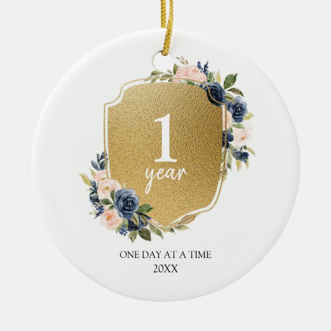 Personalized One Year Sobriety Christmas Ornament (Front)