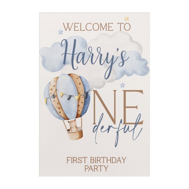 Personalized ONEderful 1st Birthday Acrylic Sign Print (Front)