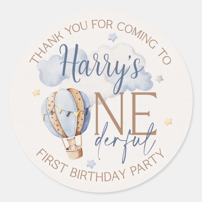 Personalized ONEderful 1st Birthday Party Stickers (Front)