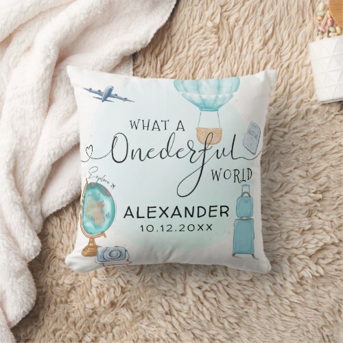 Personalized ONEderful World 1st First Birthday Throw Pillow