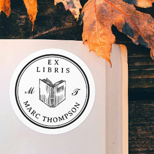 Personalized Open Book Classic Monogram Library Classic Round Sticker