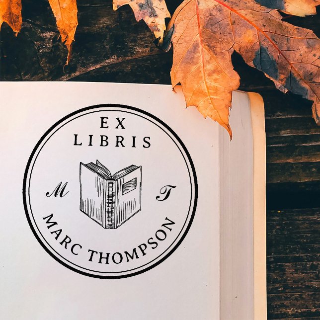 Personalized Open Book Classic Monogram Library Self-inking Stamp (Creator Uploaded)
