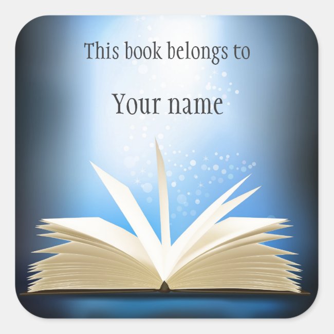 Personalized Open Book Design Bookplate Sticker