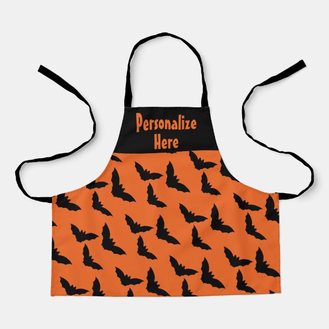 Personalized Orange and Black Bat Halloween  Apron (Front)