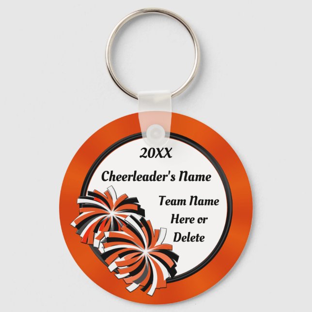 Personalized Orange and Black Cheer Keychains (Front)