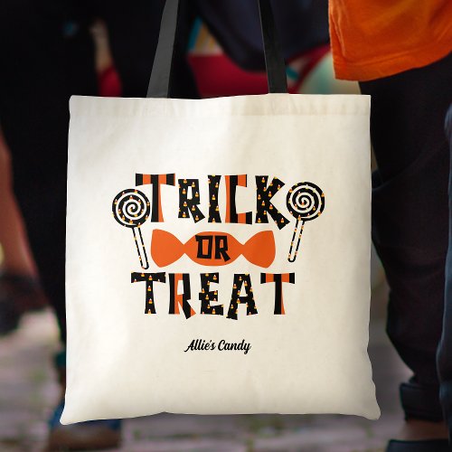 Personalized Orange and Black Trick or Treat Candy Tote Bag