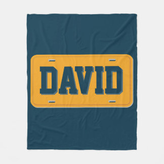 Personalized Orange and Blue License Plate Fleece Blanket