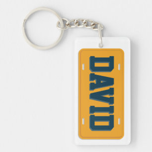 Personalized Orange and Blue License Plate Keychain