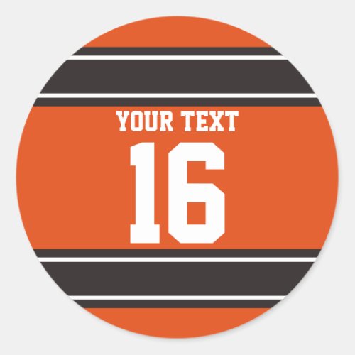 Personalized Orange and Brown Sport Stripes Classic Round Sticker