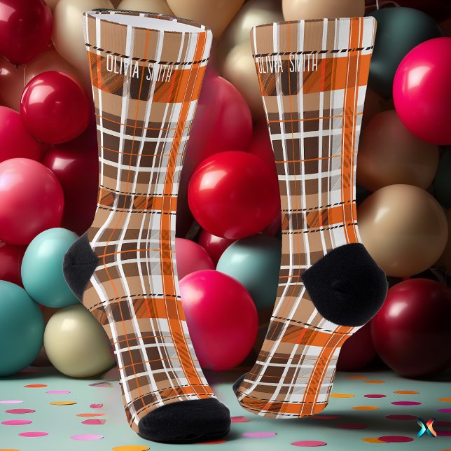 Personalized Orange and Brown Tartan Plaid Custom Socks (Creator Uploaded)