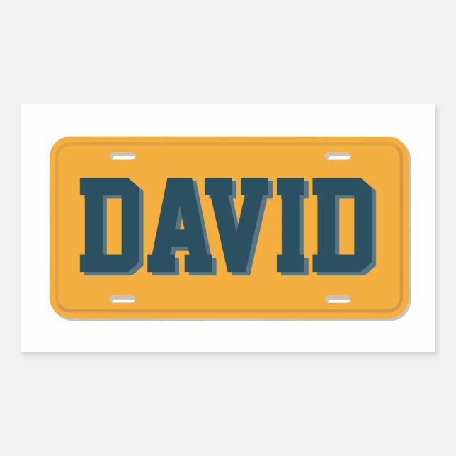 Personalized Orange and Navy Blue License Plate Rectangular Sticker (Front)