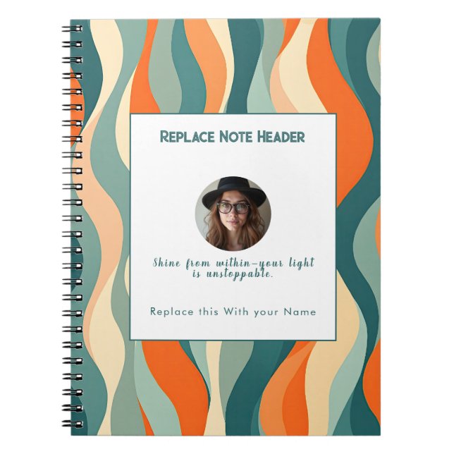 Personalized Orange and Teal Wave Patterned  Notebook (Front)
