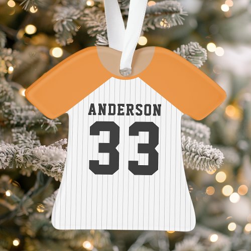 Personalized Orange And White Baseball Jersey Ornament