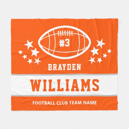 Personalized Orange and White Football Player Name Fleece Blanket