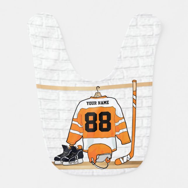 Personalized Orange and White Ice Hockey Jersey Bib (Front)