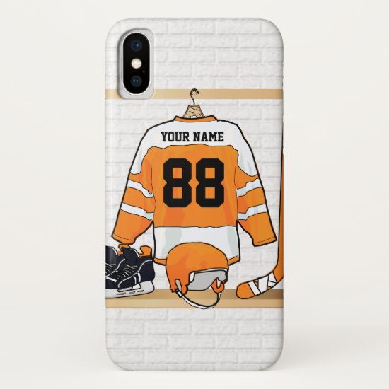 Personalized Orange and White Ice Hockey Jersey iPhone X Case
