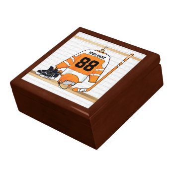 Personalized Orange And White Ice Hockey Jersey Keepsake Box by giftsbonanza at Zazzle