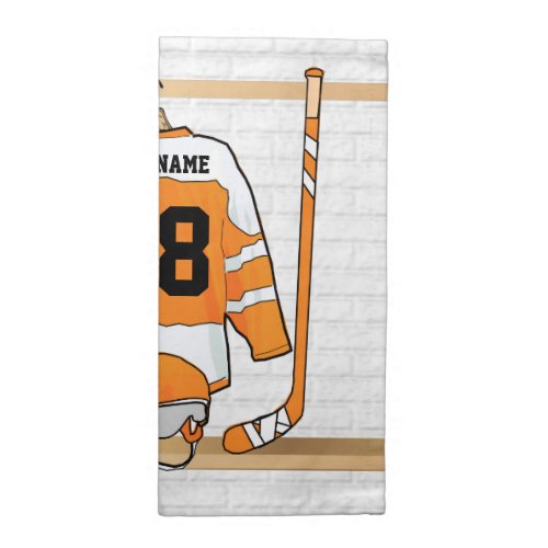 Personalized Orange and White Ice Hockey Jersey Napkin