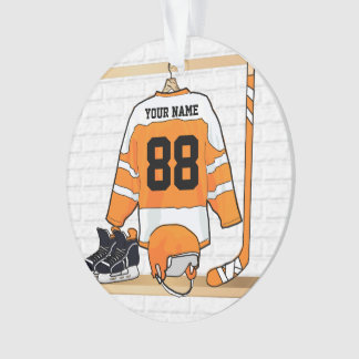 Personalized Orange and White Ice Hockey Jersey Ornament