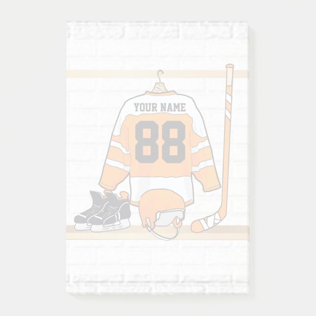 Personalized Orange and White Ice Hockey Jersey Post-it Notes (Front)