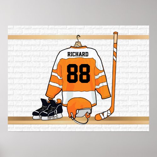 Personalized Orange and White Ice Hockey Jersey Poster