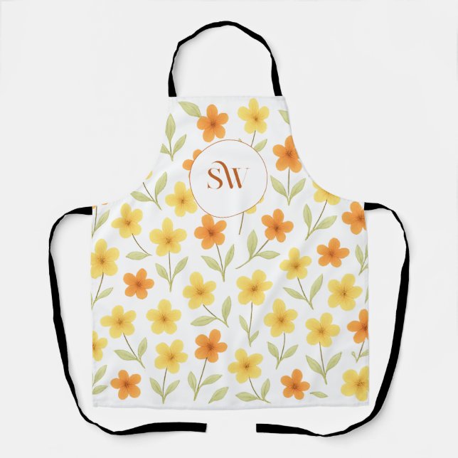 Personalized Orange and Yellow Floral  Apron (Front)