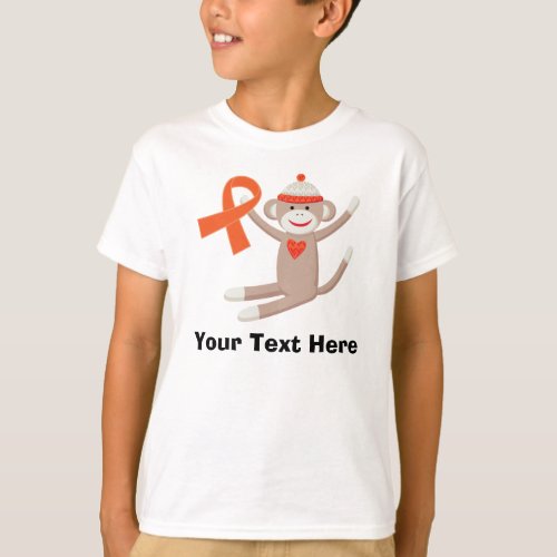 Personalized Orange Awareness Ribbon Sock Monkey T_Shirt