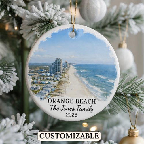 Personalized Orange Beach Ornament, Custom Alabama Ceramic Ornament