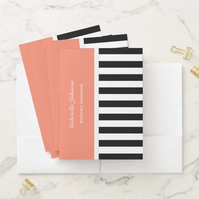 Personalized Orange Black And White Striped Folder (In Situ)
