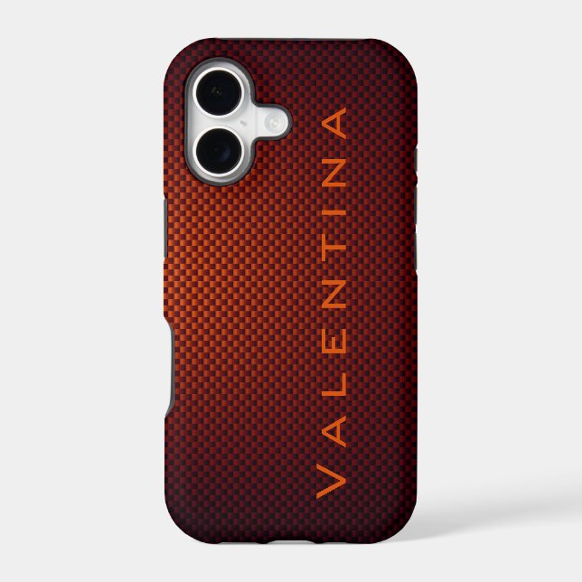 Personalized Orange Black carbon fiber patterned Iphone Case (Back)