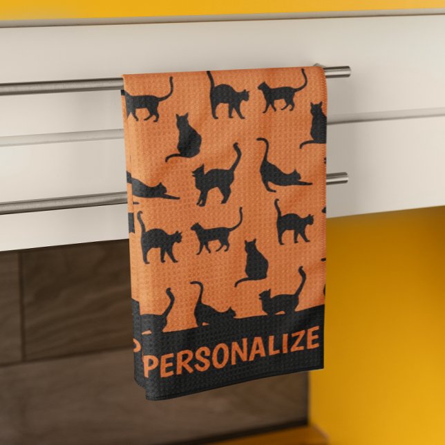 Personalized Orange Black Cat  Kitchen Towel (Personalize it!)