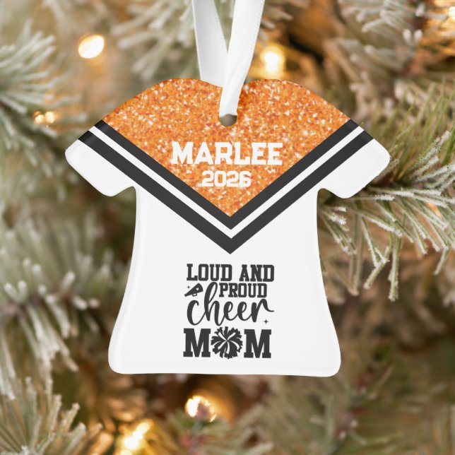 Personalized Orange & Black Cheer Mom Ornament  (Tree)