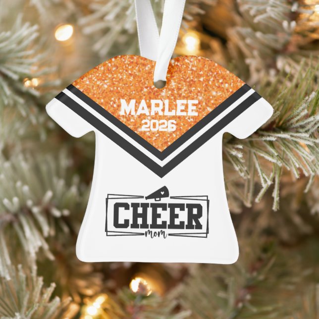 Personalized Orange & Black Cheer Mom Ornament  (Tree)