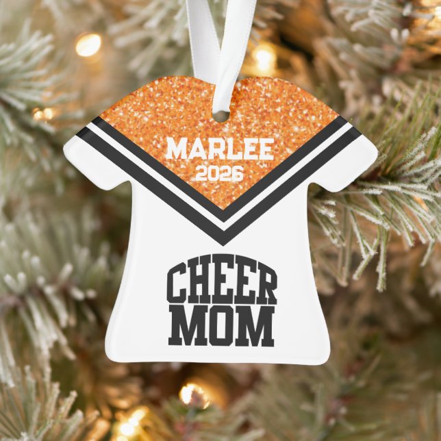 Personalized Orange & Black Cheer Mom Ornament  (Tree)