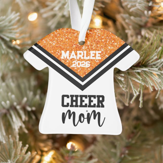 Personalized Orange & Black Cheer Mom Ornament  (Tree)