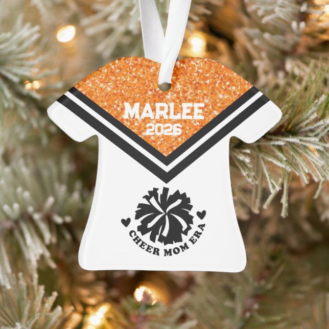 Personalized Orange & Black Cheer Mom Ornament  (Tree)