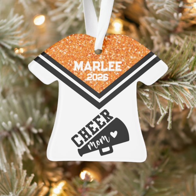 Personalized Orange & Black Cheer Mom Ornament  (Tree)