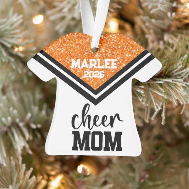 Personalized Orange & Black Cheer Mom Ornament  (Tree)