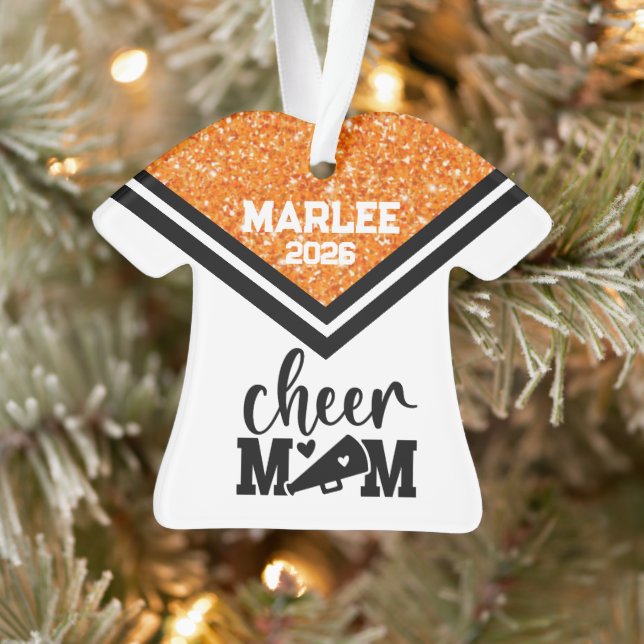 Personalized Orange & Black Cheer Mom Ornament  (Tree)