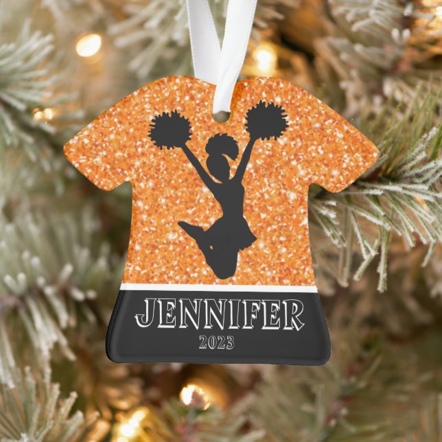 Personalized Orange & Black Cheerleading Ornament  (Tree)