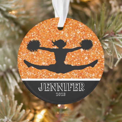 Personalized Orange  Black Cheerleading Ornament 